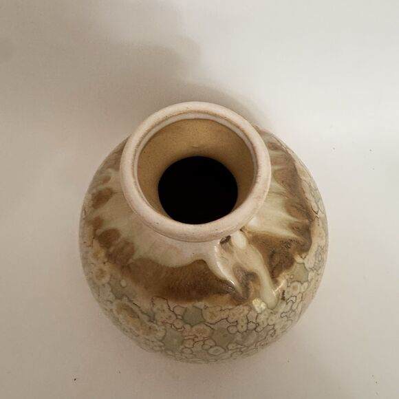 Studio Art Pottery Vase 8"x7" – Earth Tone Crystalline Glaze Handmade Ceramic - Picture 6 of 9
